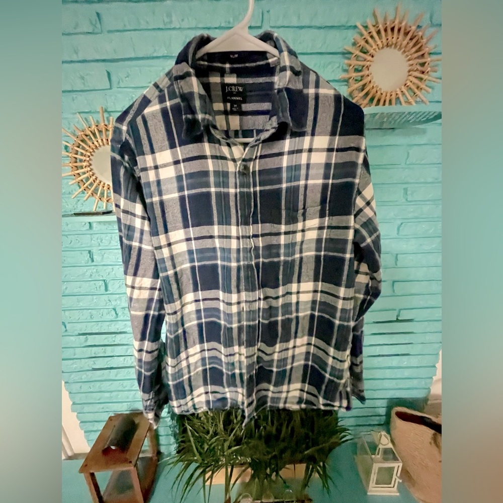 J Crew Flannel Blue Striped Medium -Slim